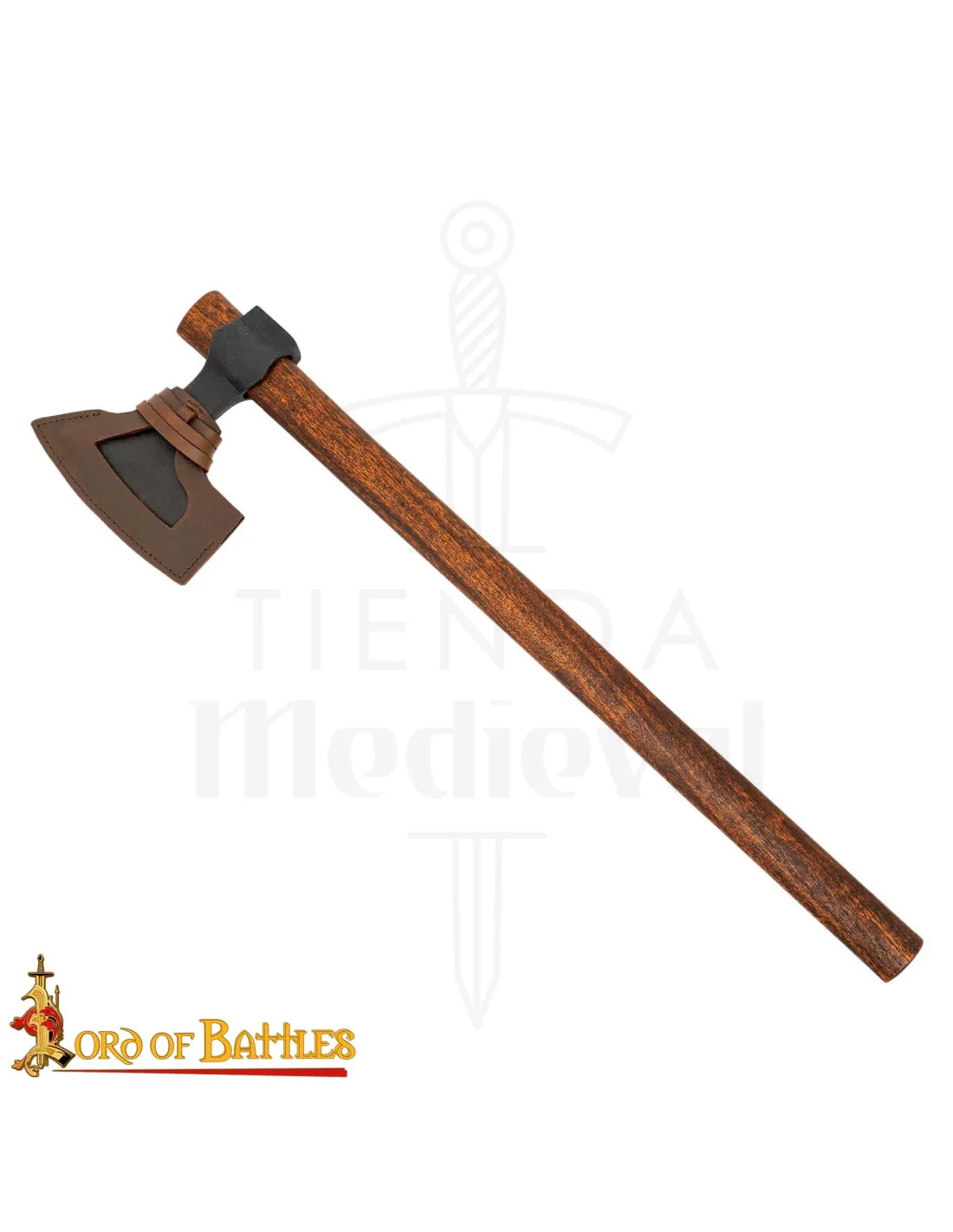 Hacha vikinga acero con funda de cuero (58,5 cm.)