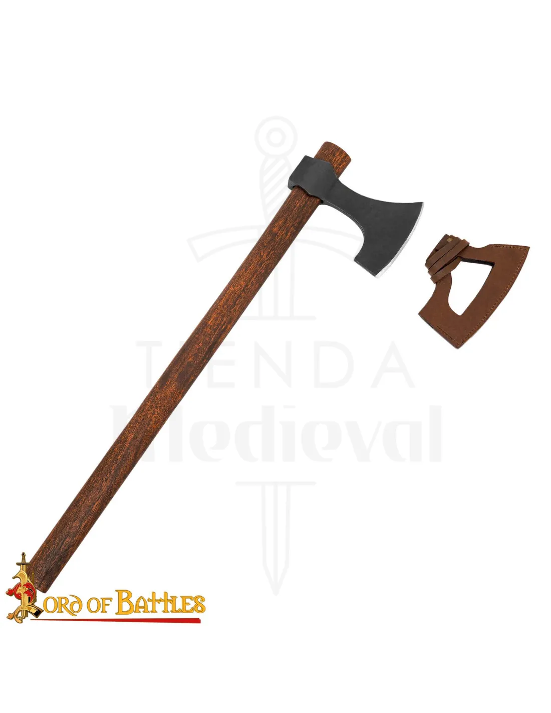Hacha vikinga acero con funda de cuero (58,5 cm.)