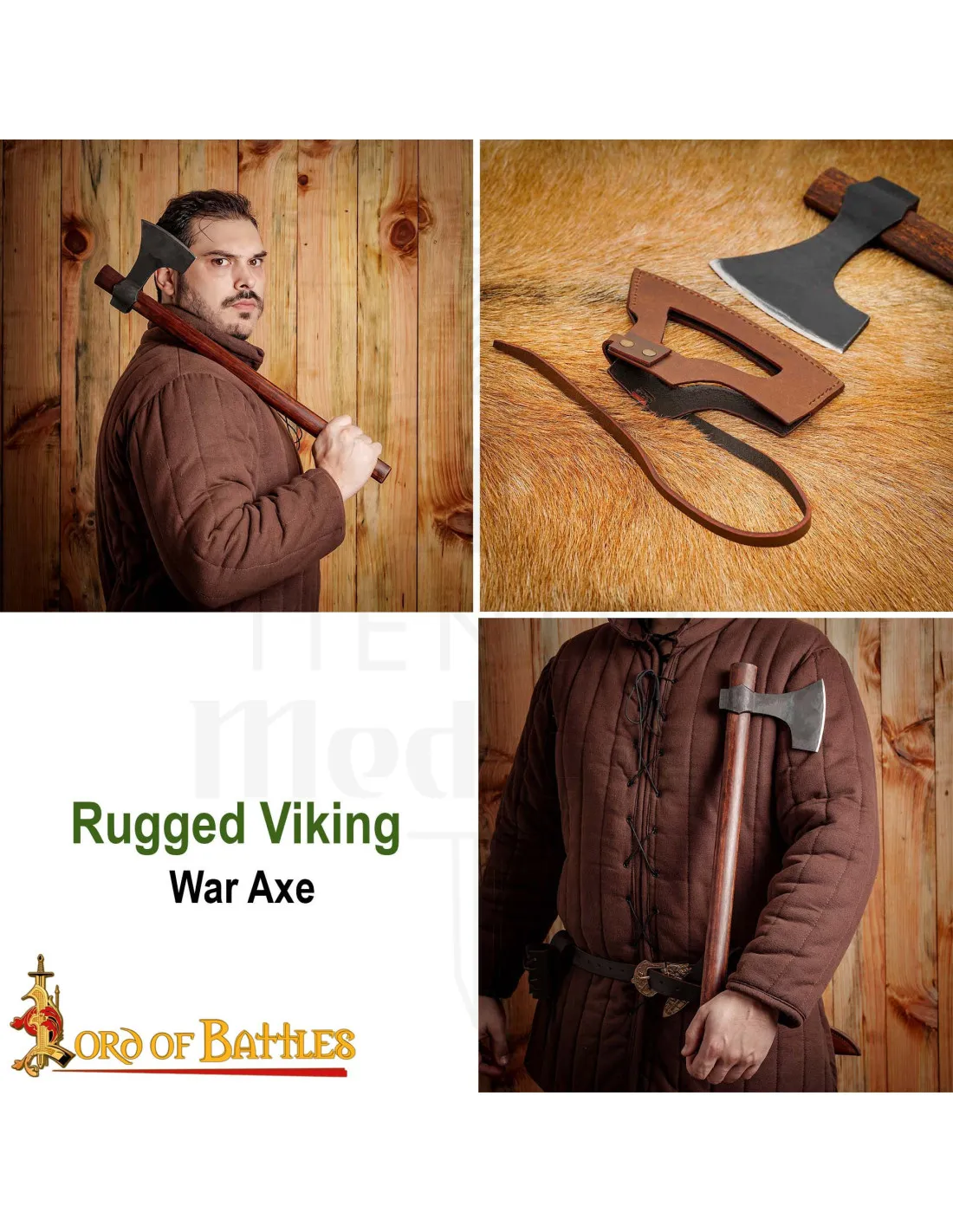 Hacha vikinga acero con funda de cuero (58,5 cm.)