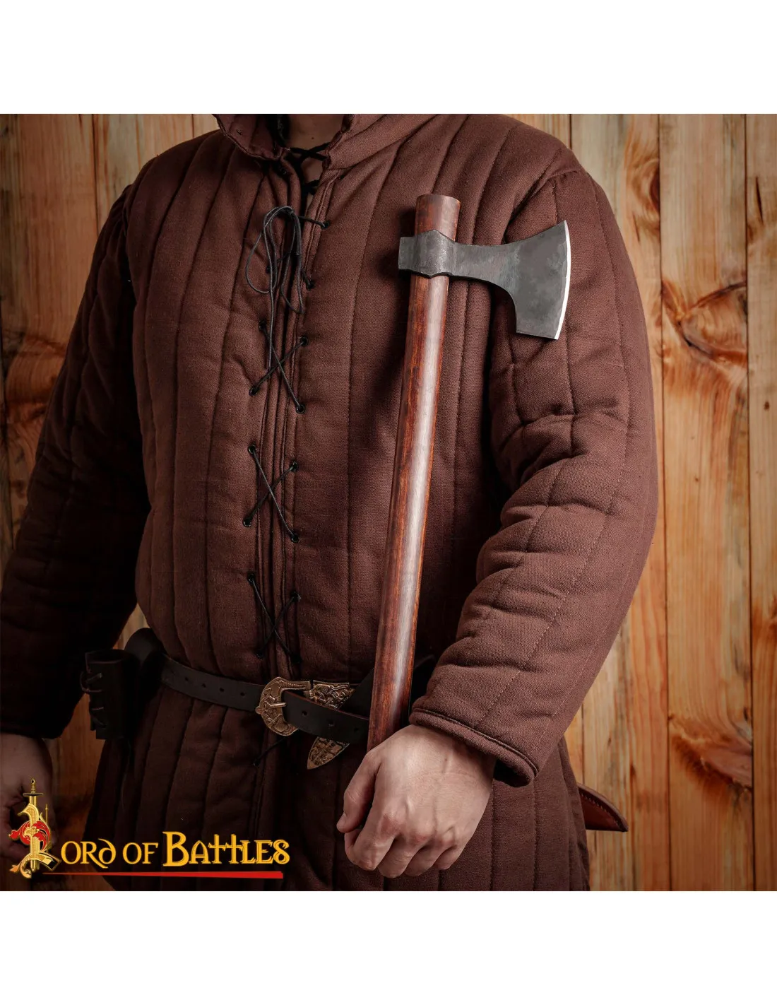Hacha vikinga acero con funda de cuero (58,5 cm.)