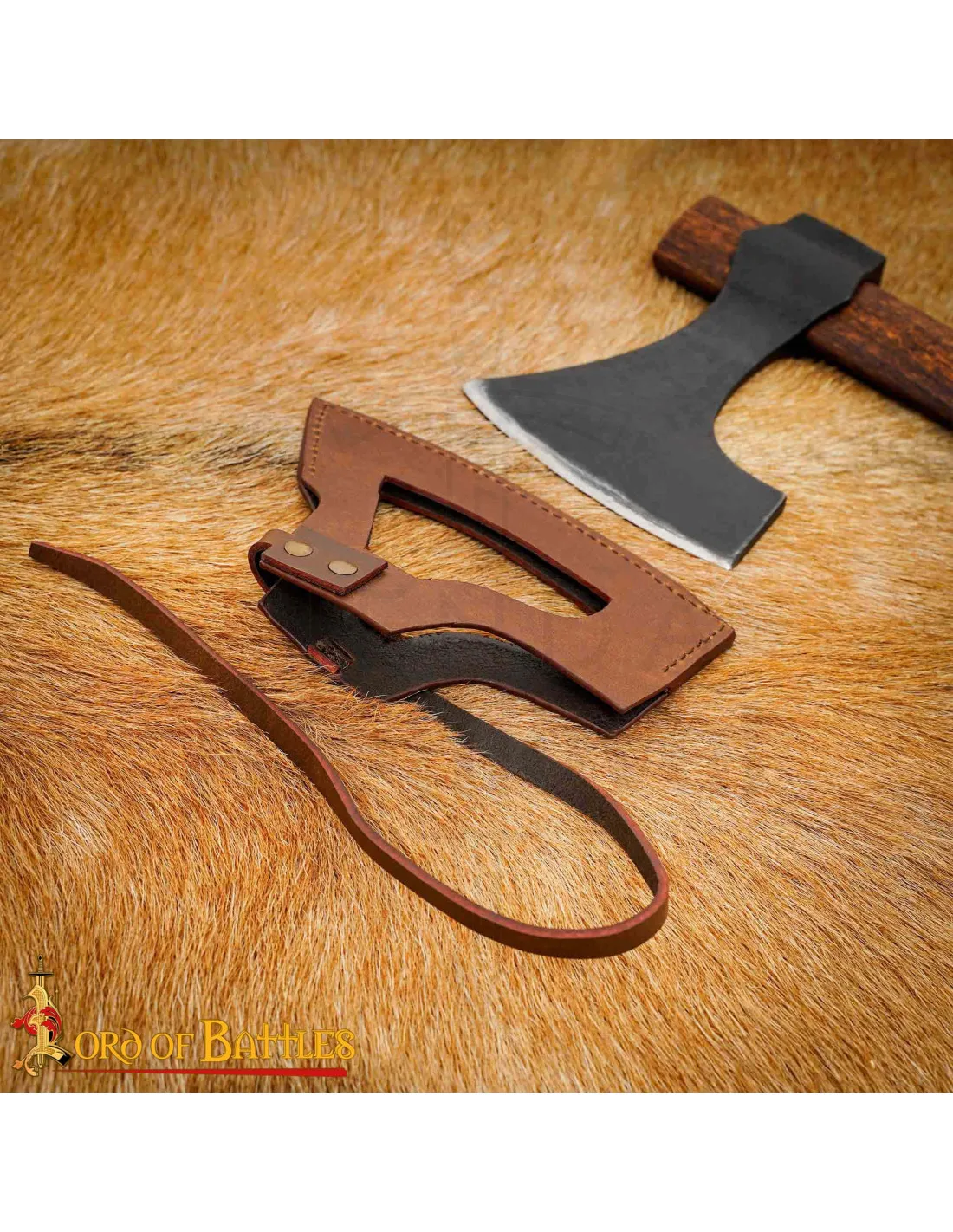 Hacha vikinga acero con funda de cuero (58,5 cm.)