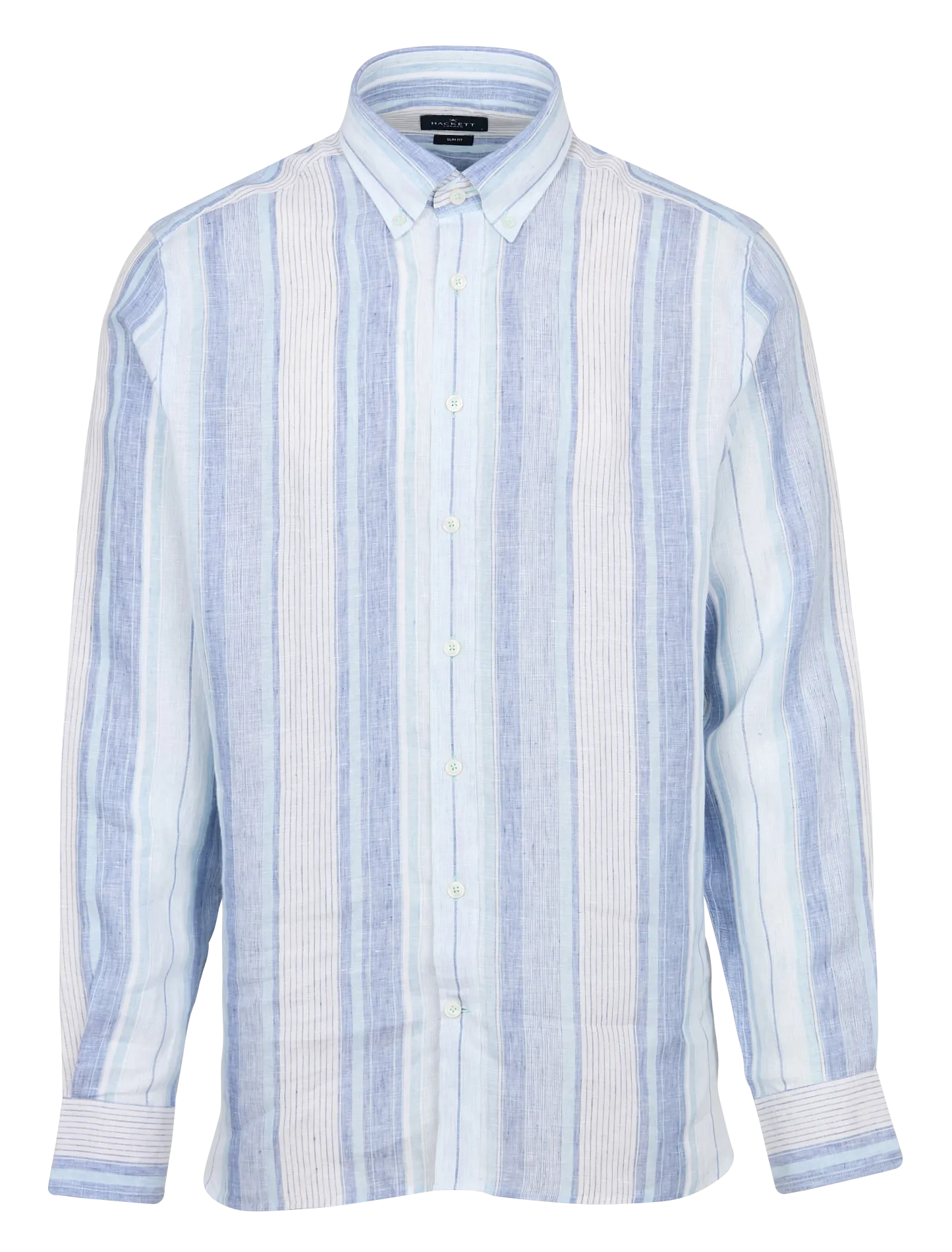 HACKETT Camisa de cuello americano a rayas de lino en multicolor