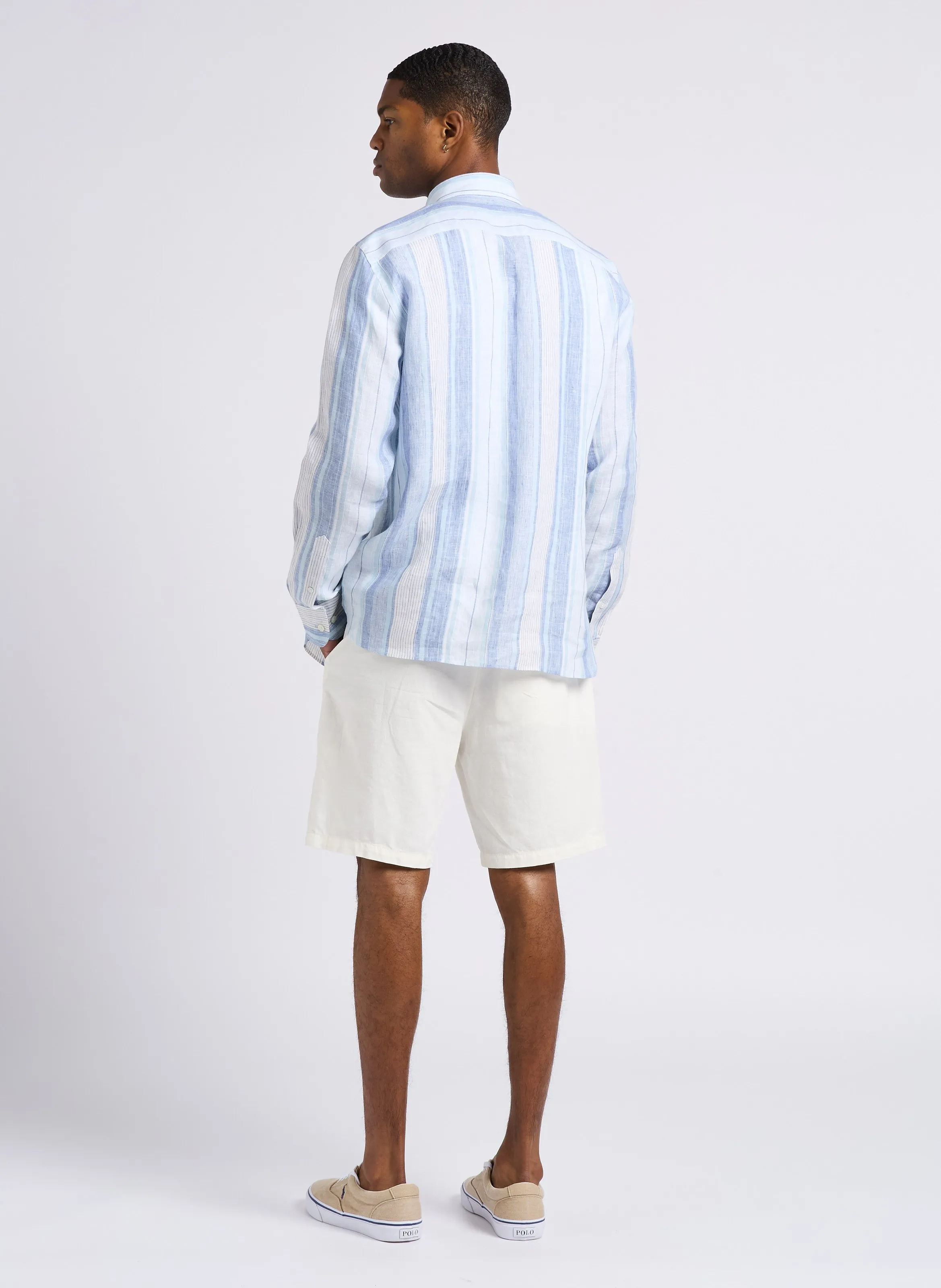 HACKETT Camisa de cuello americano a rayas de lino en multicolor