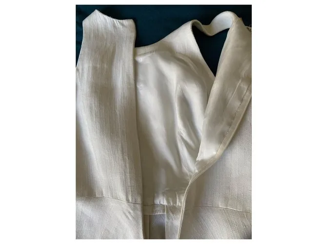Hermès Vestido de tres agujeros, Sisas americanas herringbone de lino Blanco roto 
