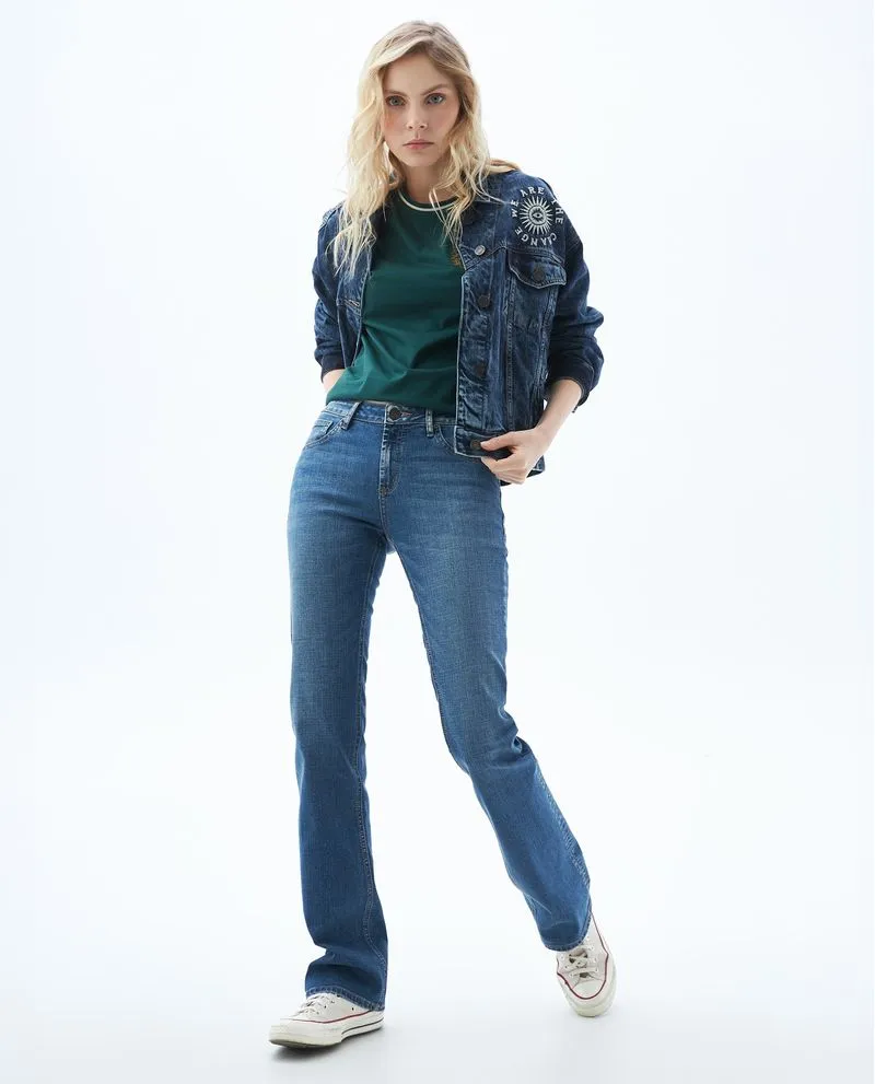 Jean Flare tiro bajo para mujer