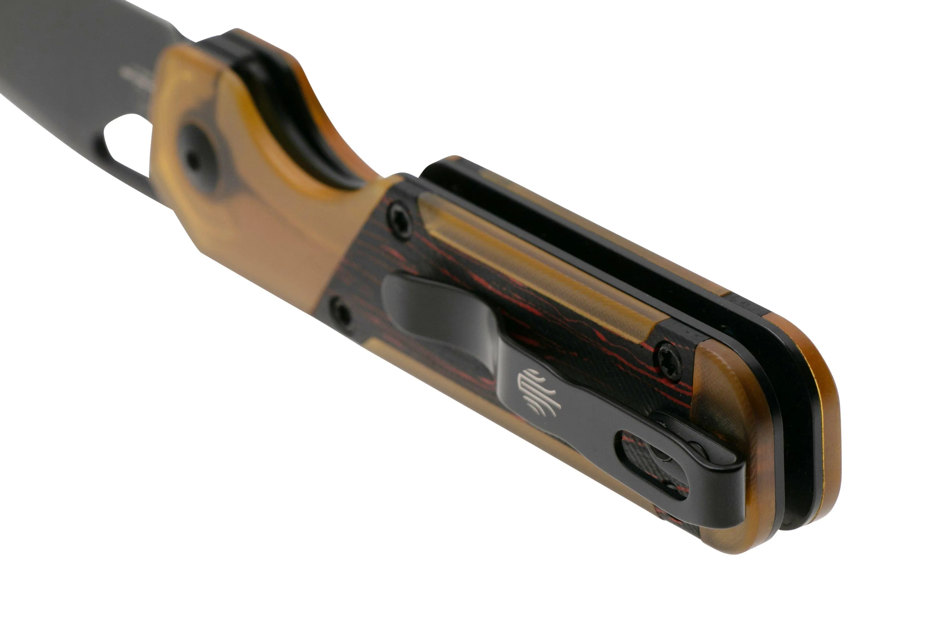 KIZER VANGUARD MINI MILITAW V3634SA1 LINER LOCK, BLACK NITROV, BLACK AND RED G10, PEI ULTEM INLAY, NAVAJA, JONATHAN STYLES DESI