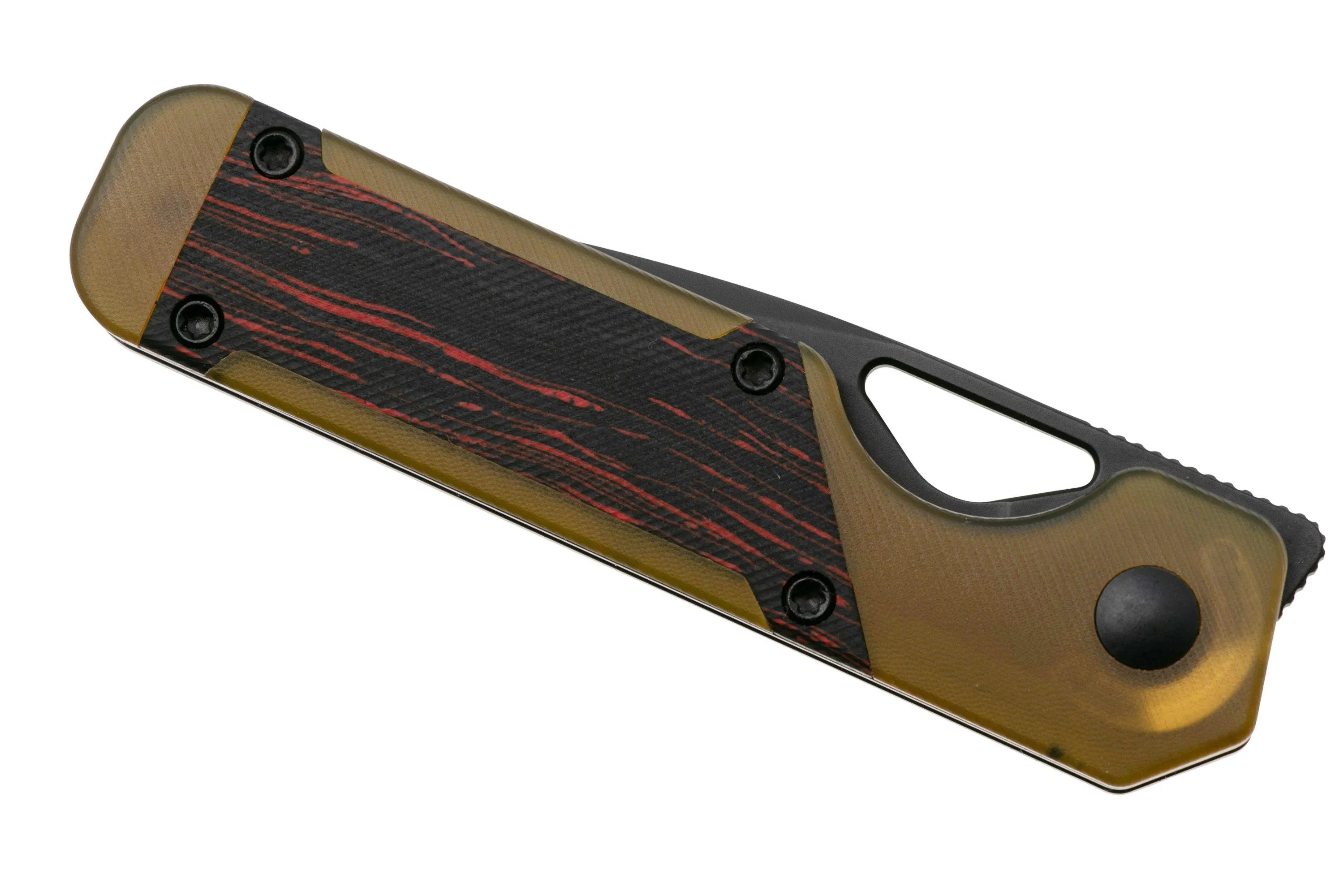 KIZER VANGUARD MINI MILITAW V3634SA1 LINER LOCK, BLACK NITROV, BLACK AND RED G10, PEI ULTEM INLAY, NAVAJA, JONATHAN STYLES DESI