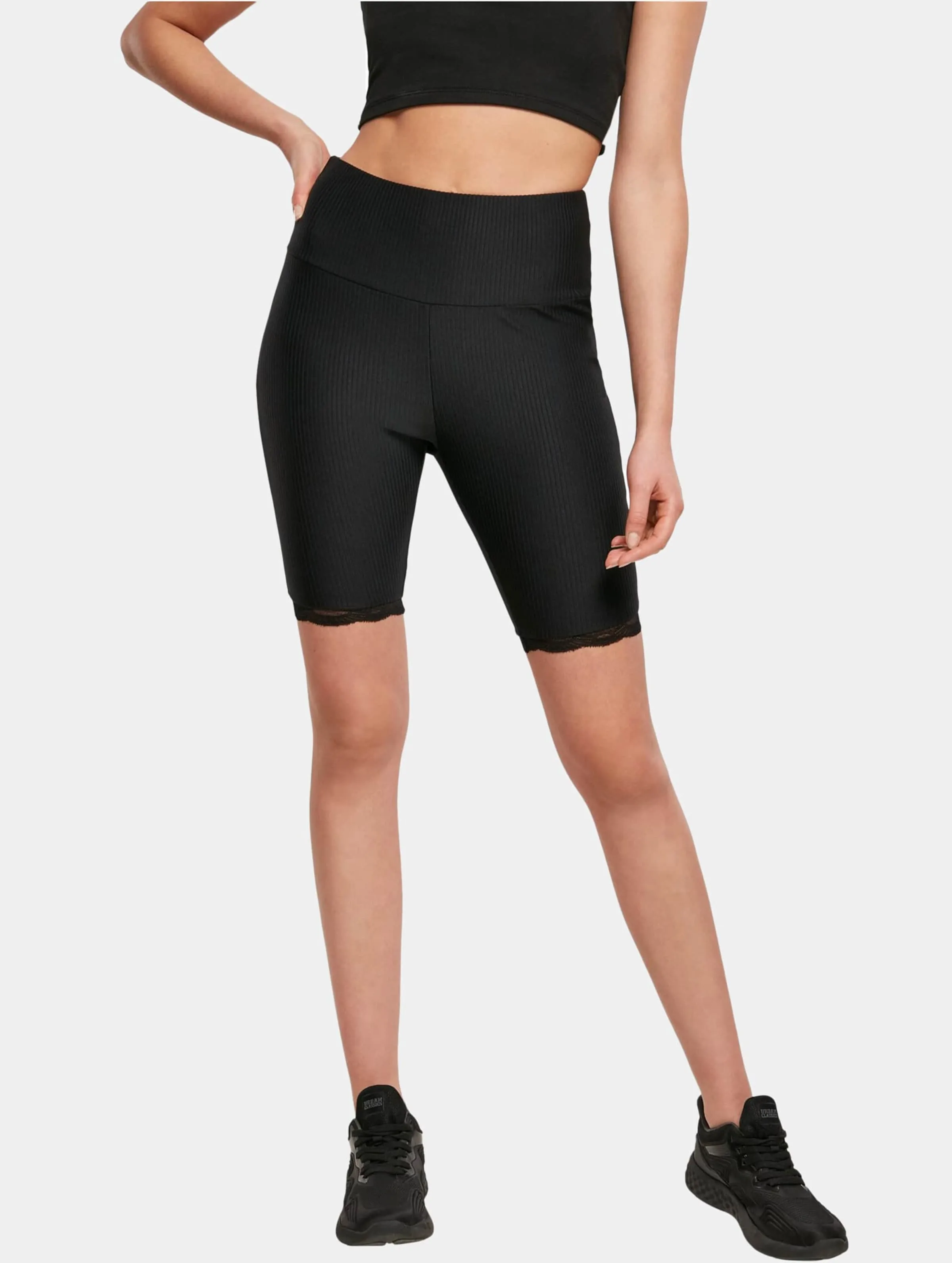 Ladies High Waist Rib Lace Hem