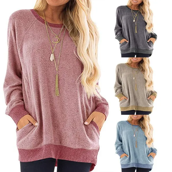LEISURE LONG SLEEVE ROUND NECK PULLOVER SWEATSHIRT TSHIRT TOPS LARGE LOOSE WOMEN COAT