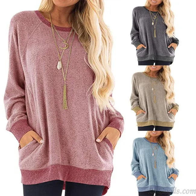 LEISURE LONG SLEEVE ROUND NECK PULLOVER SWEATSHIRT TSHIRT TOPS LARGE LOOSE WOMEN COAT