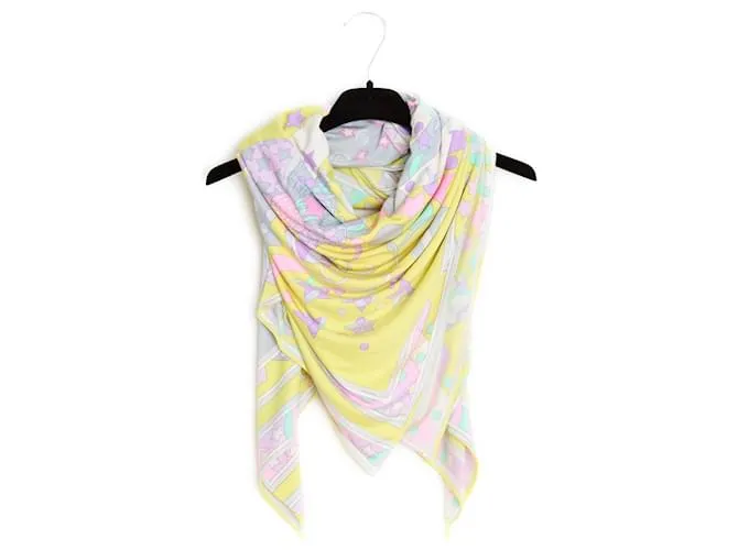 Leonard Carré 145 Pareo de bufanda de circo amarillo de jersey de seda Multicolor 