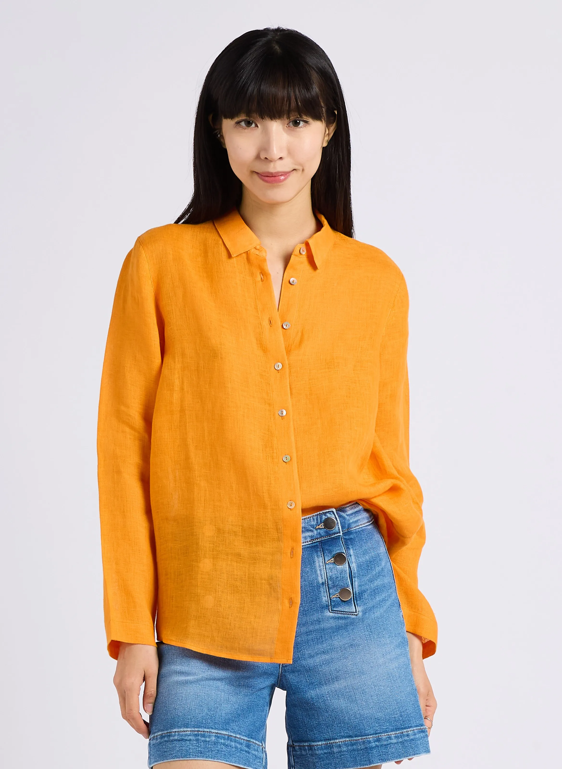 MAISON 123 CARLA  CAMISA RECTA DE LINO EN NARANJA