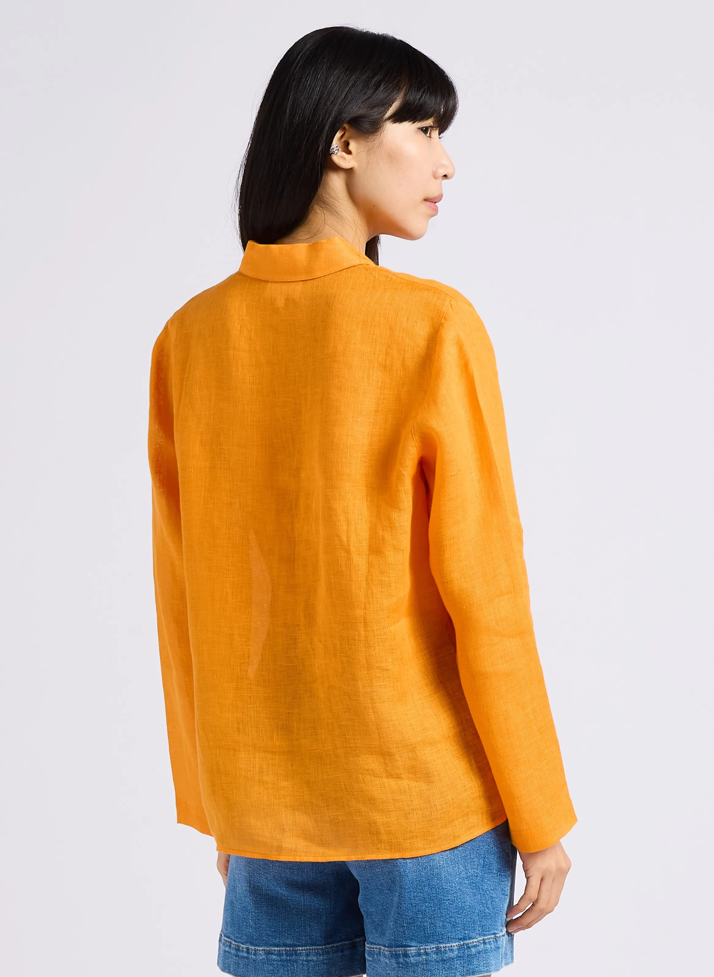 MAISON 123 CARLA  CAMISA RECTA DE LINO EN NARANJA