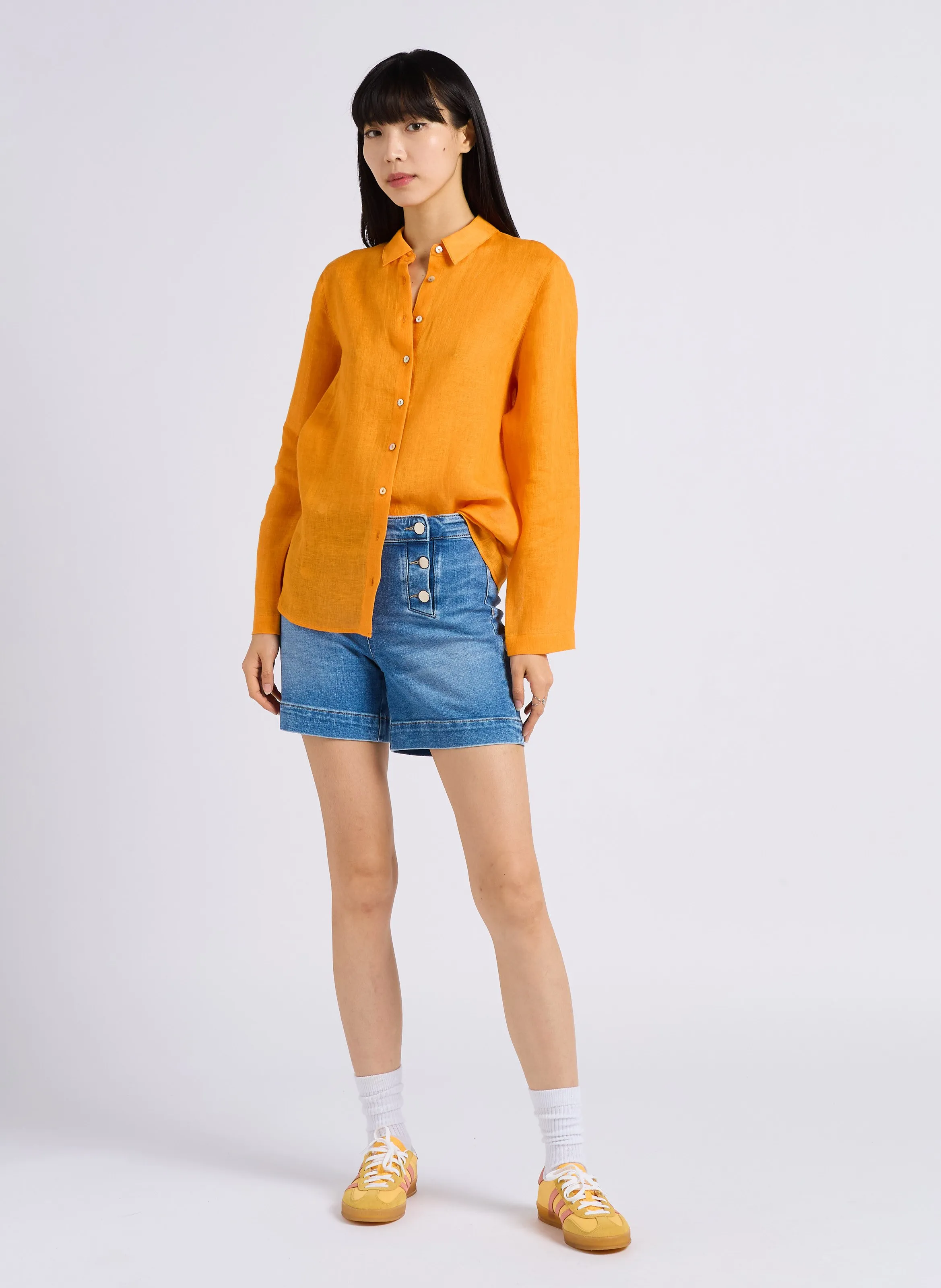 MAISON 123 CARLA  CAMISA RECTA DE LINO EN NARANJA