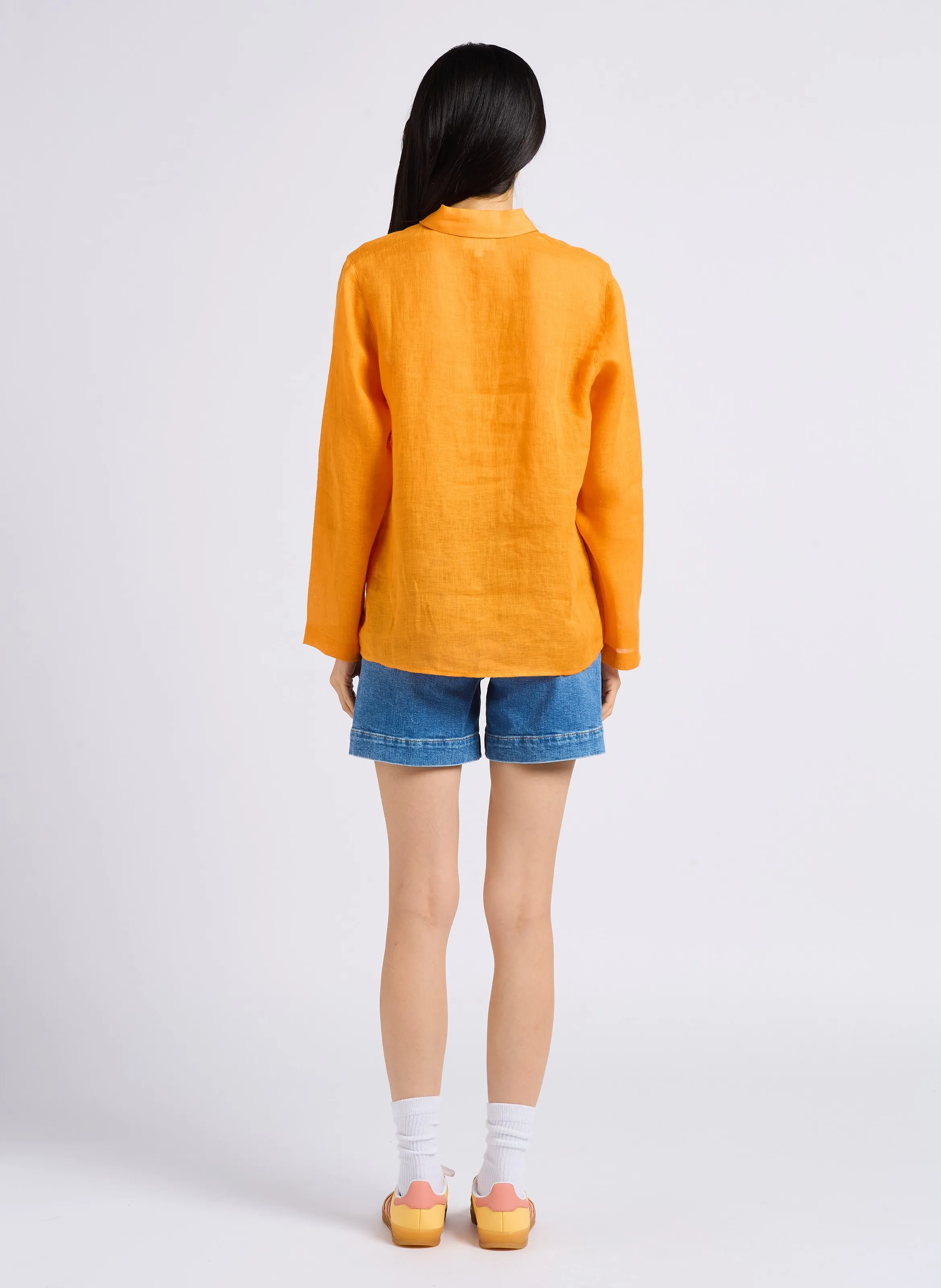 MAISON 123 CARLA  CAMISA RECTA DE LINO EN NARANJA