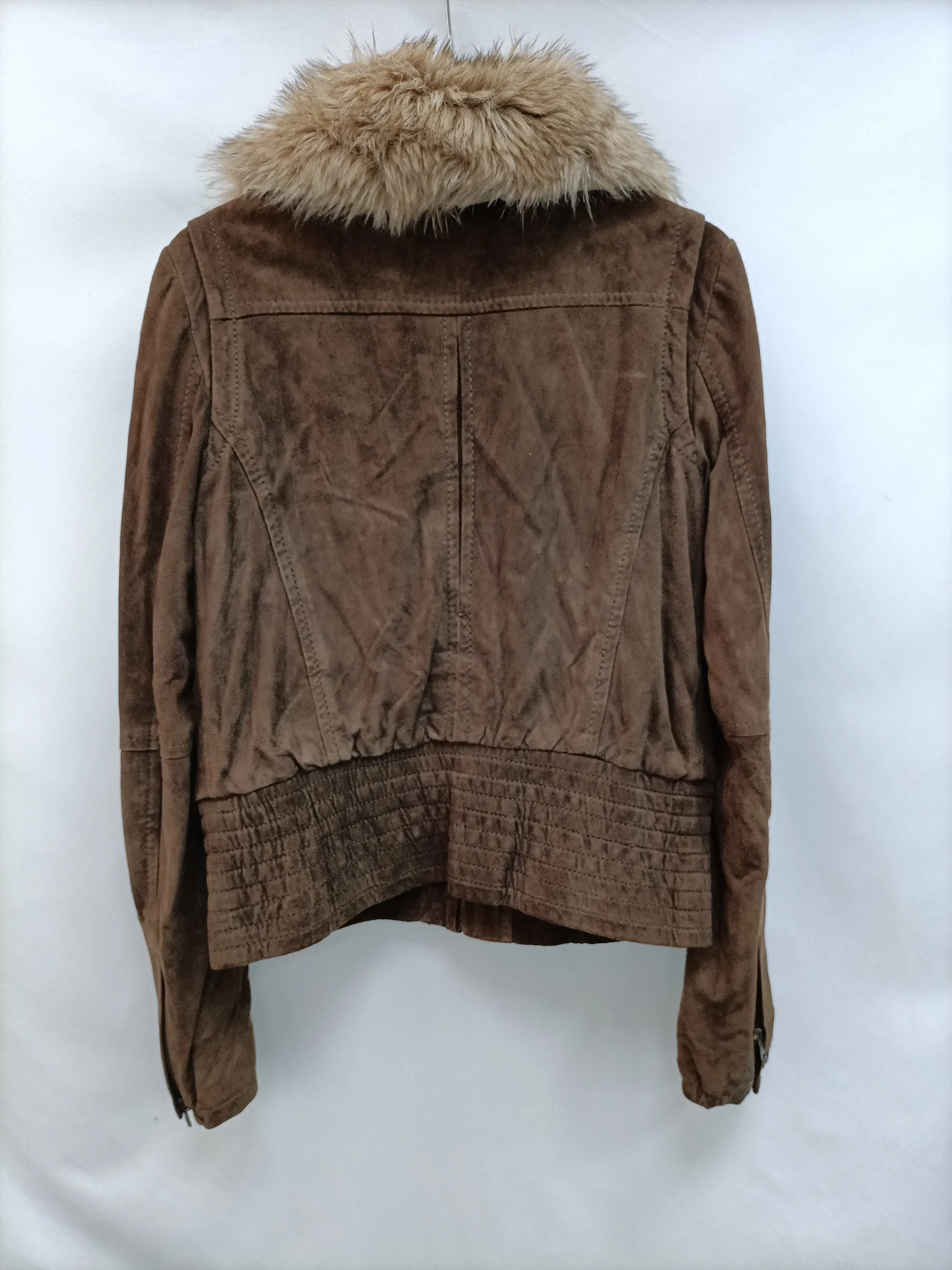 MANGO. Cazadora marrón piel T.m