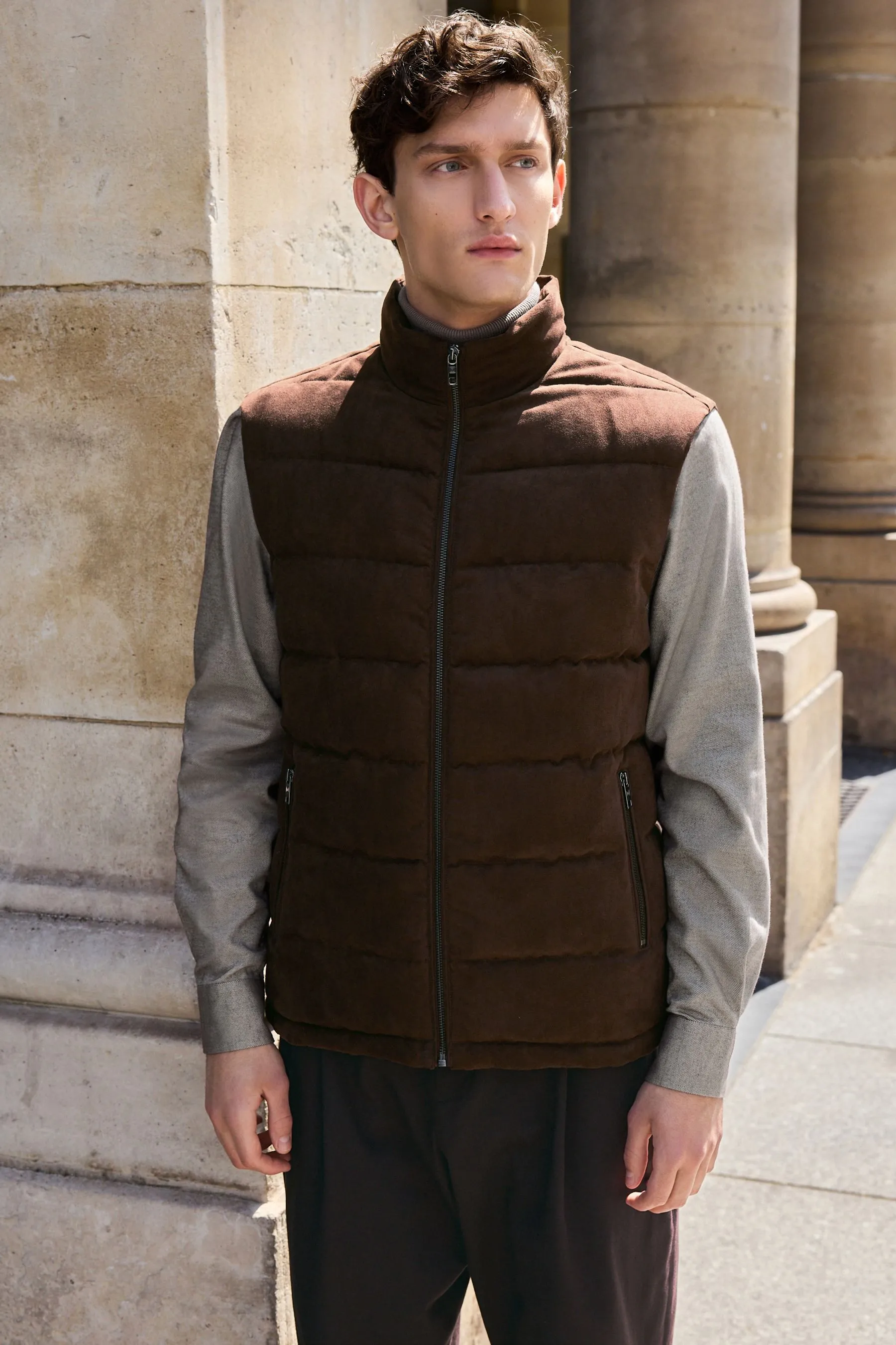 MARRóN  FAUX SUEDE PANEL GILET