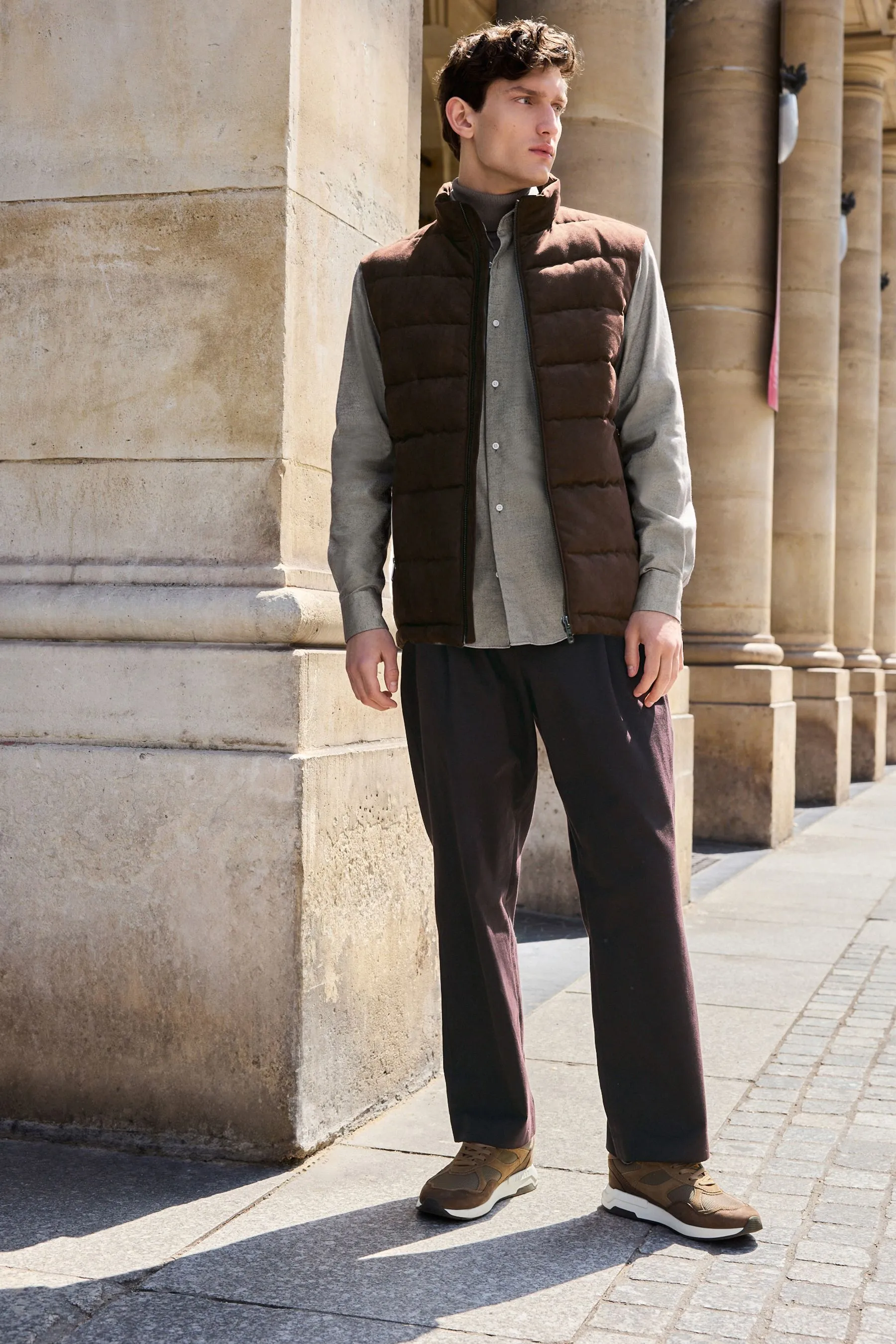 MARRóN  FAUX SUEDE PANEL GILET