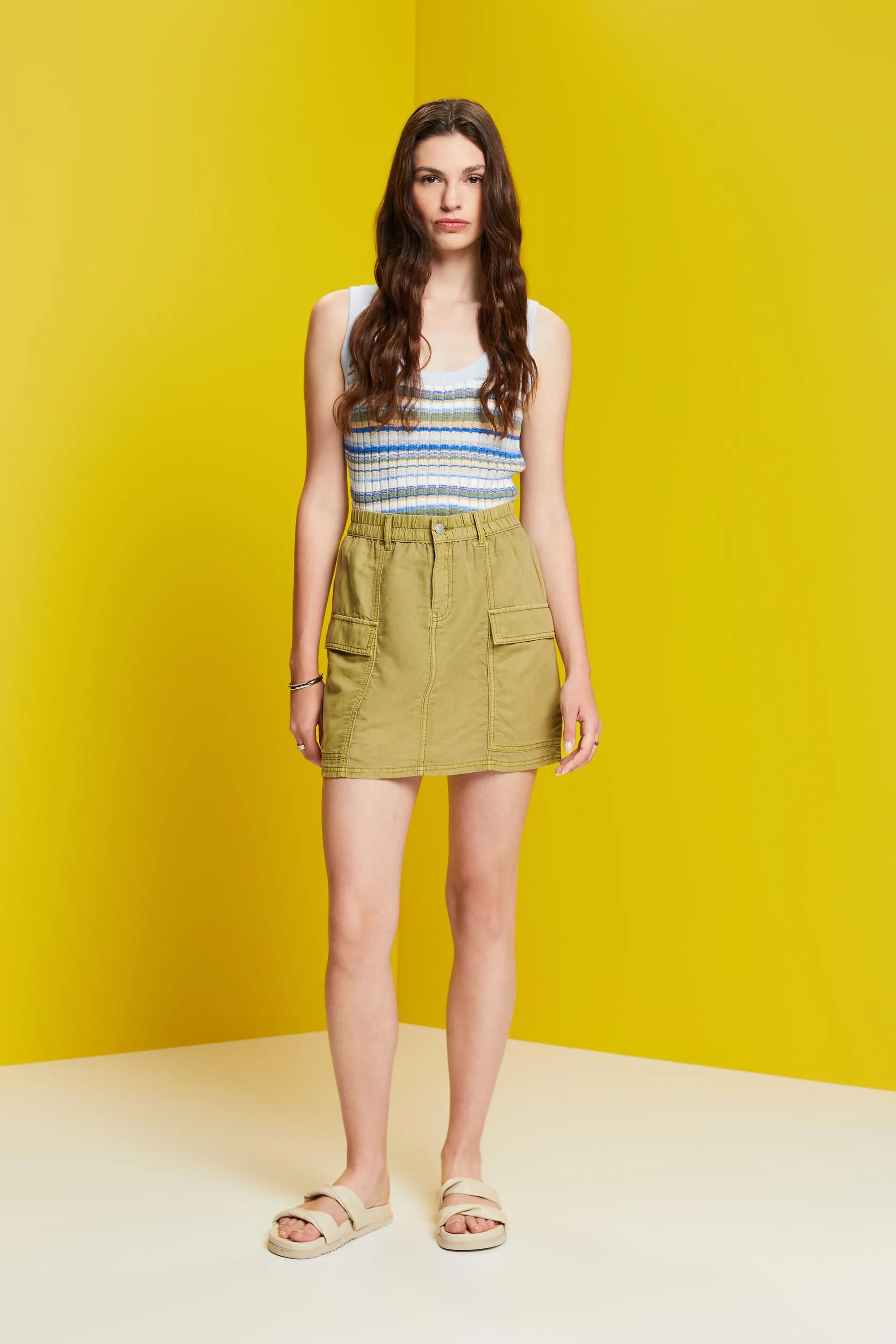 Minifalda estilo cargo, mezcla de lino