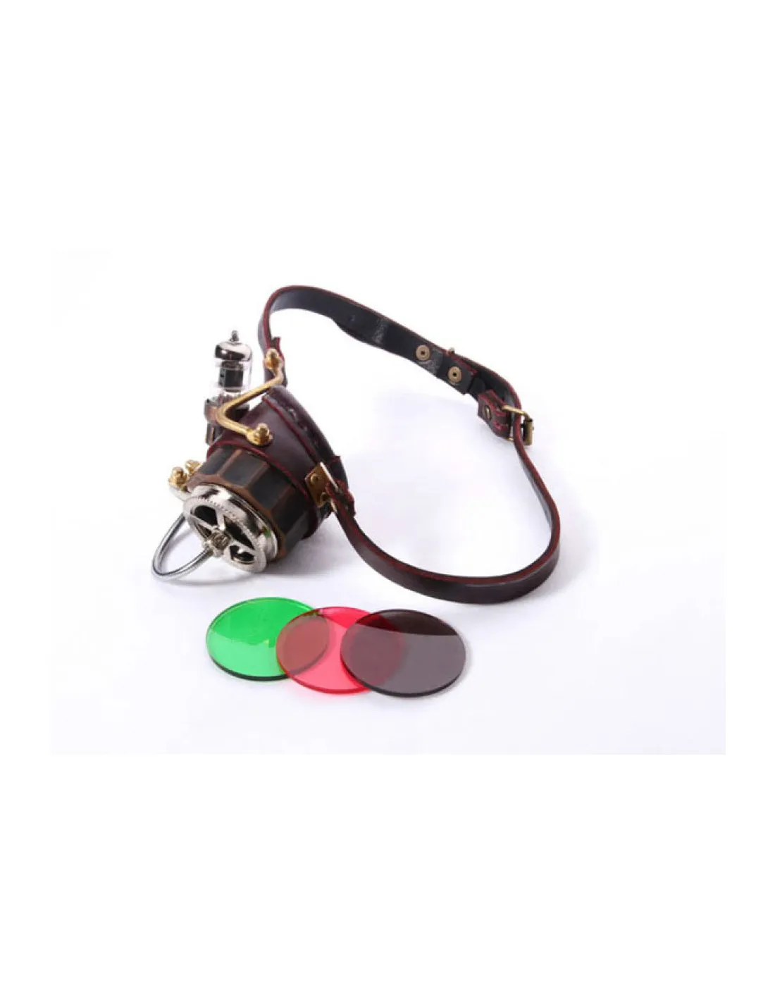 Monóculo SteamPunk luz LED, correa marrón