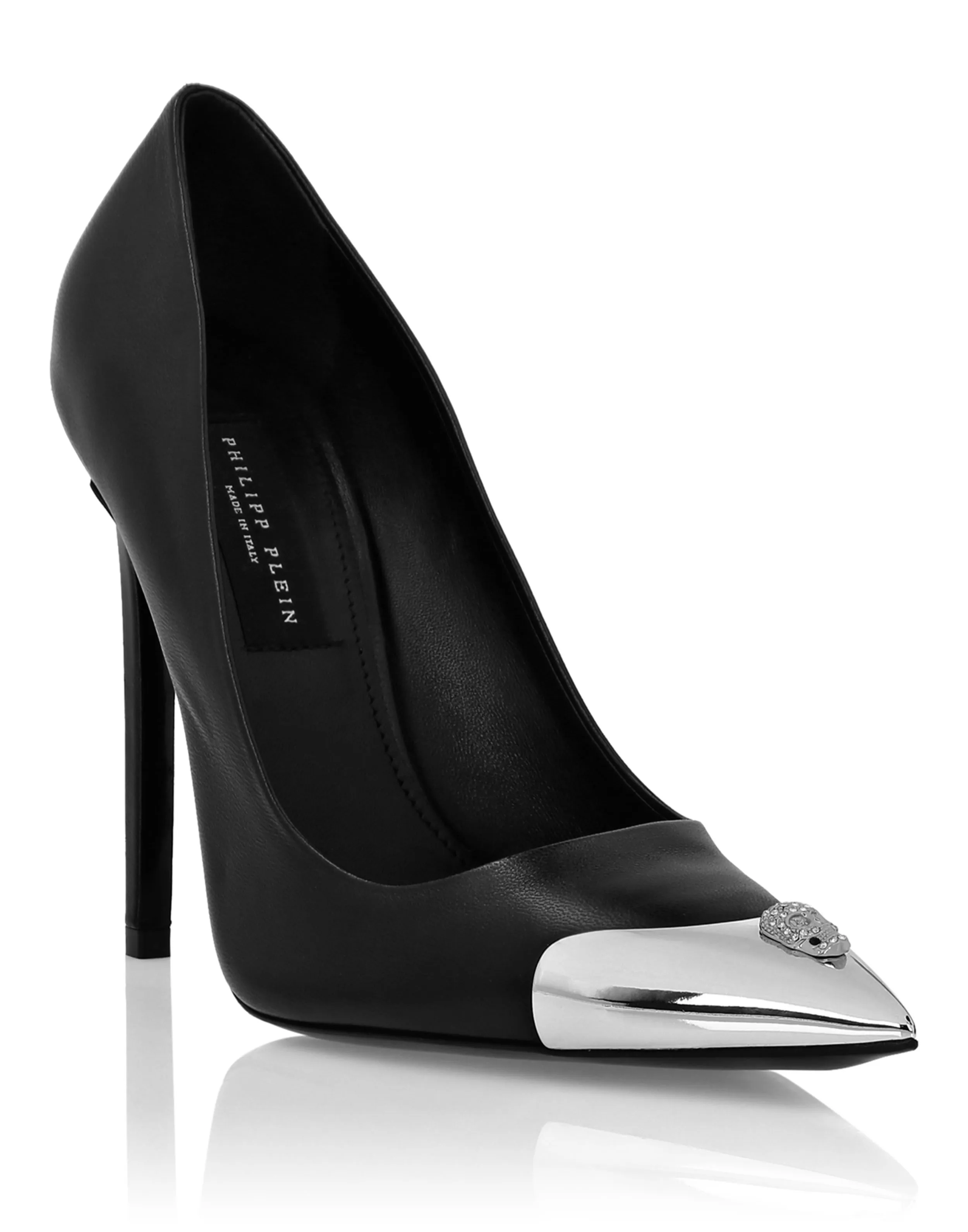 NAPPA LEATHER DECOLLETE HIHEELS SKULL STRASS