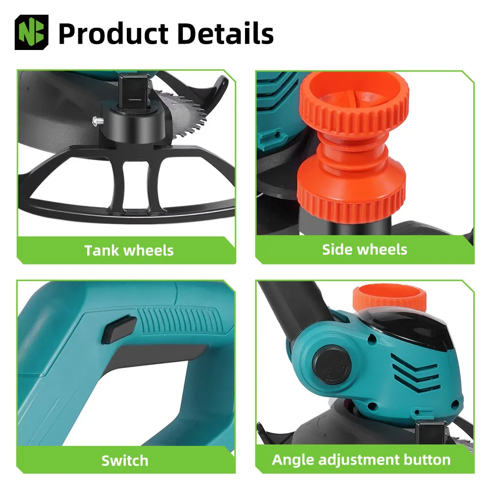 NewBeny 6 Inch Cordless Grass Trimmer with Tank/Side Wheels For Makita 18V Battery