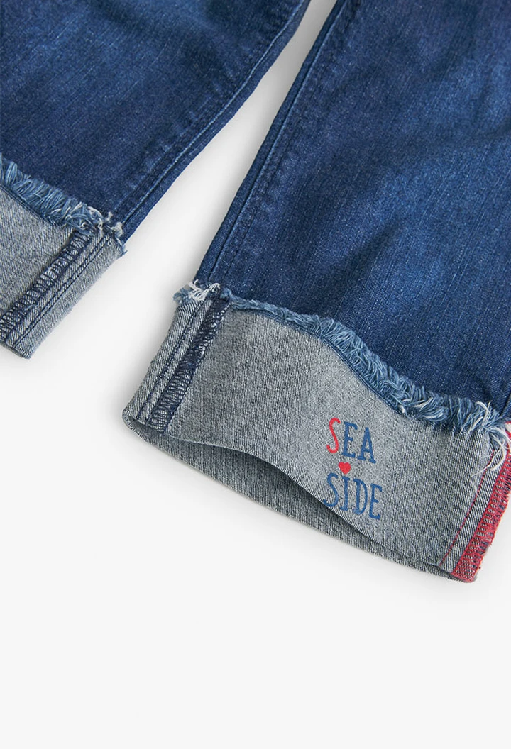 Pantalón denim elástico de bebé niña en azul