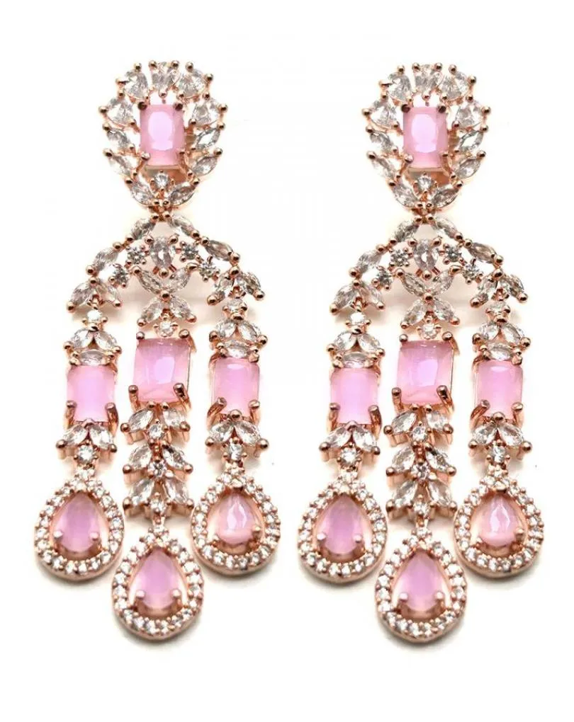 PENDIENTES LARGOS ROSAS PRECIOSO DISEÑO ANTIGUO PARA BODAS