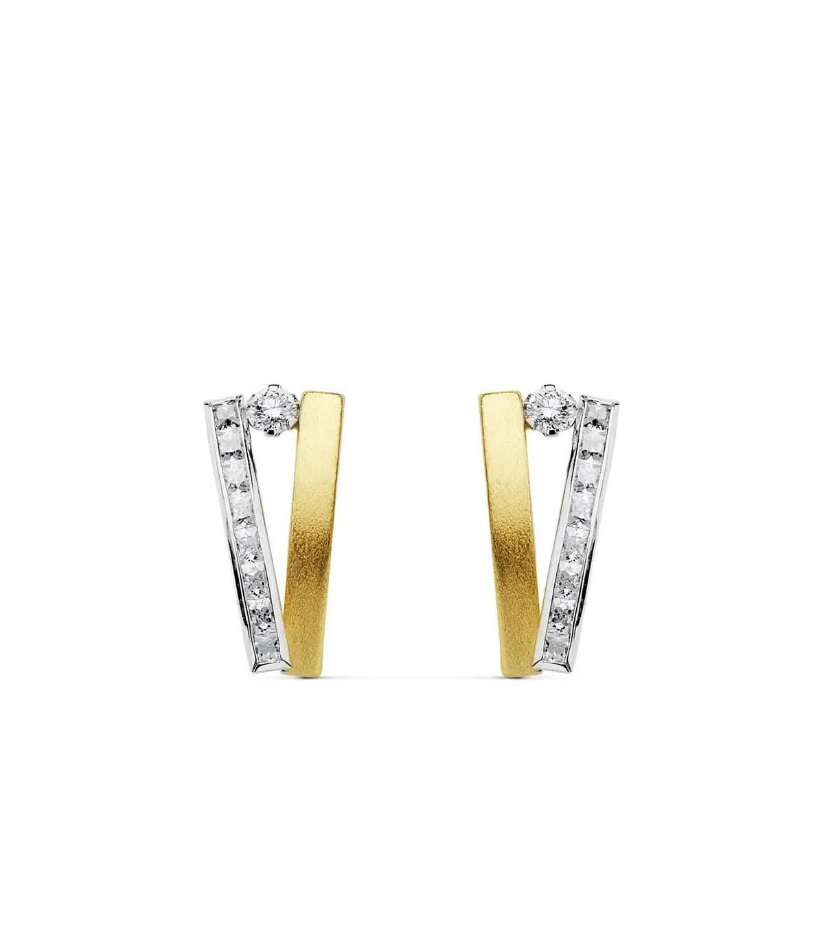 Pendientes Mujer Bandas Oro Bicolor 18 ktes