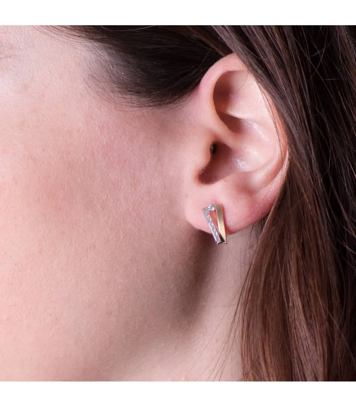 Pendientes Mujer Bandas Oro Bicolor 18 ktes