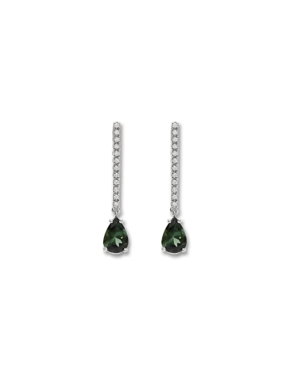 Pendientes Oro Blanco, Turmalina Y Diamantes