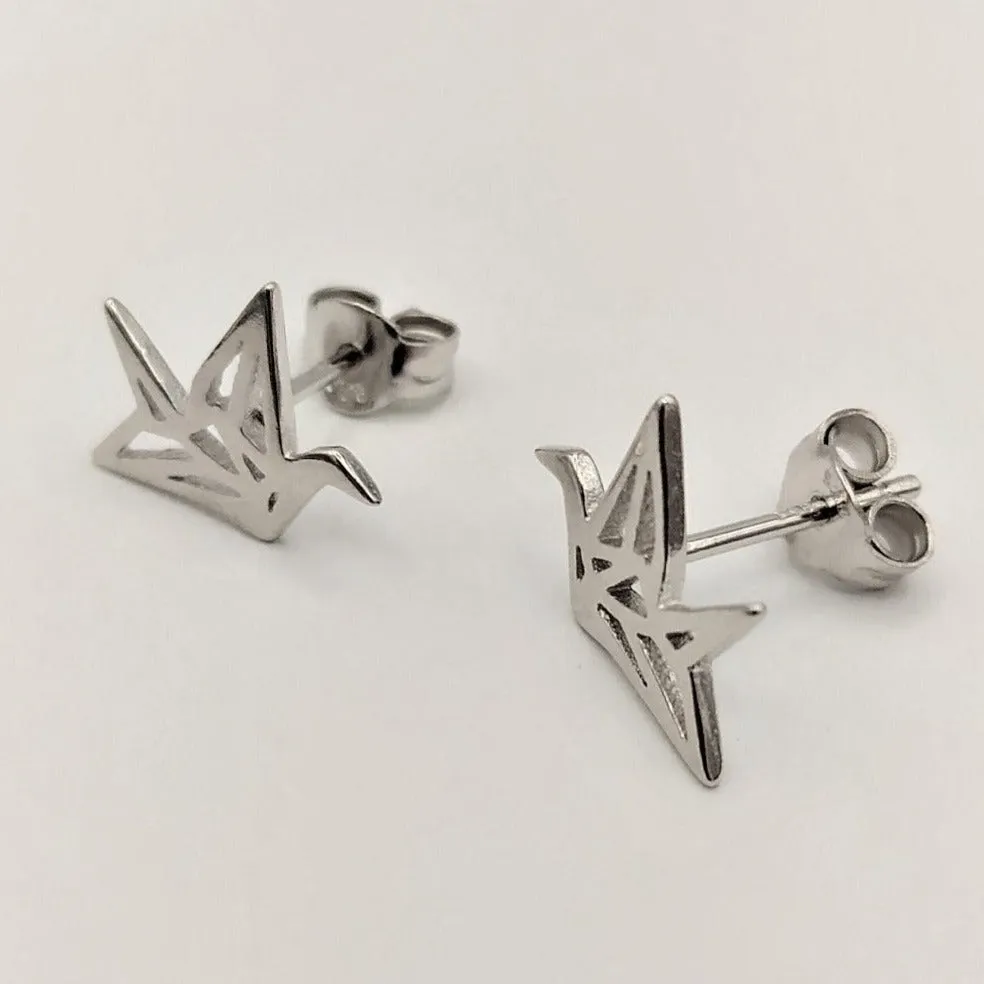 Pendientes plata pájaro origami