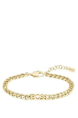 Pulsera de cadena en tono dorado con letras de logo