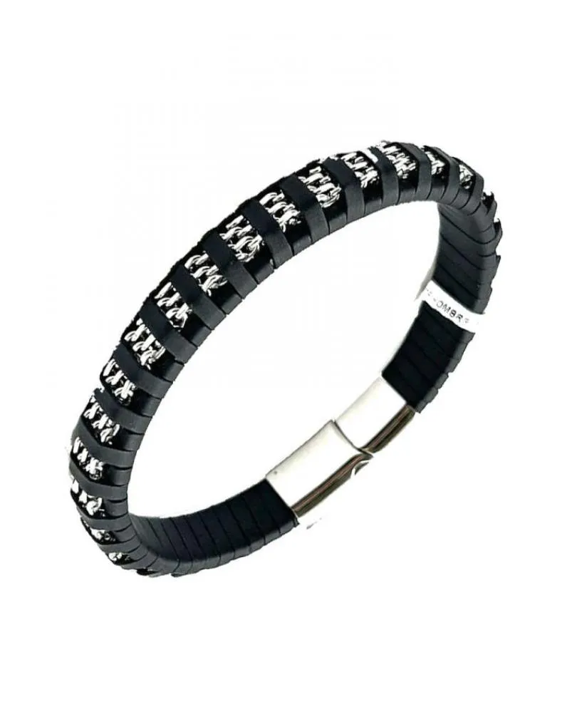 PULSERAS HOMBRE DE CUERO Y ACERO DISEÑO ANCHO MUY ORIGINAL