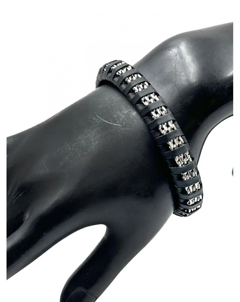 PULSERAS HOMBRE DE CUERO Y ACERO DISEÑO ANCHO MUY ORIGINAL