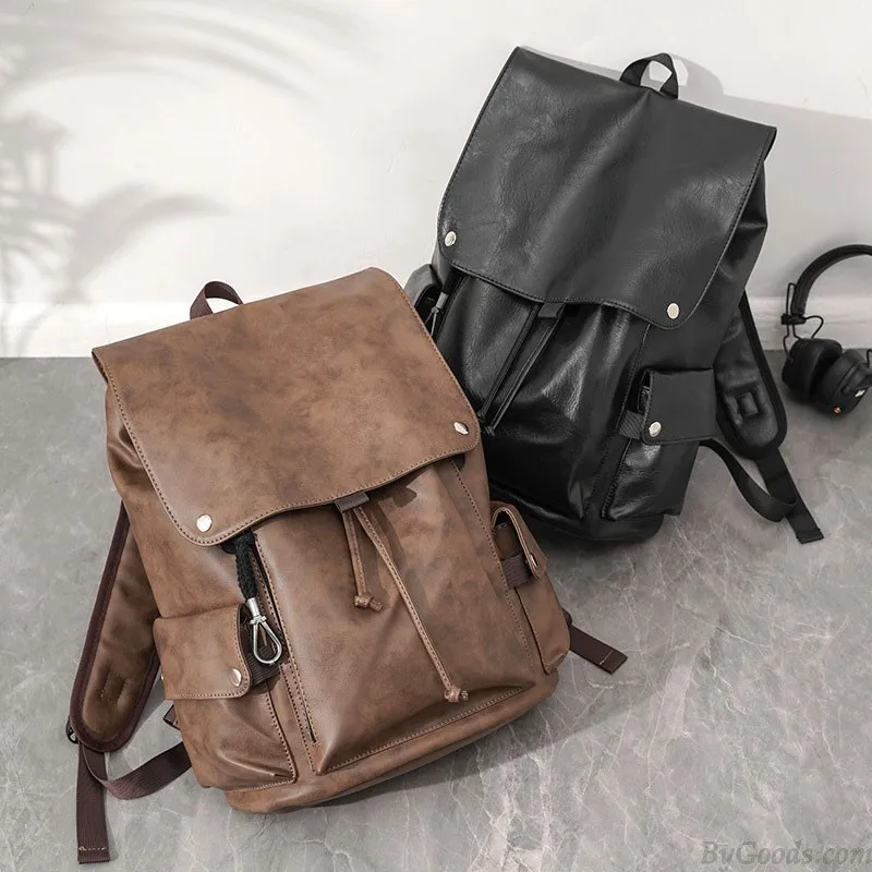 Retro Capped Student Rucksack With USB Charging Port Water Resistant School Bag Gifts For Men 15.6 Inches Laptop Daypack College