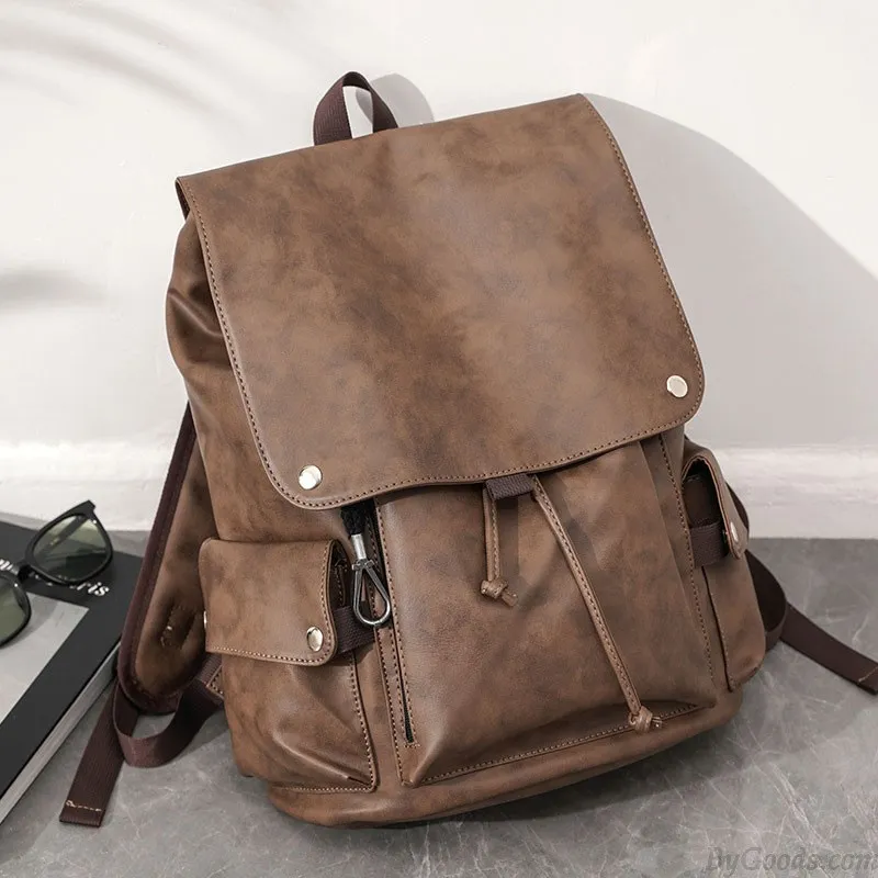 Retro Capped Student Rucksack With USB Charging Port Water Resistant School Bag Gifts For Men 15.6 Inches Laptop Daypack College