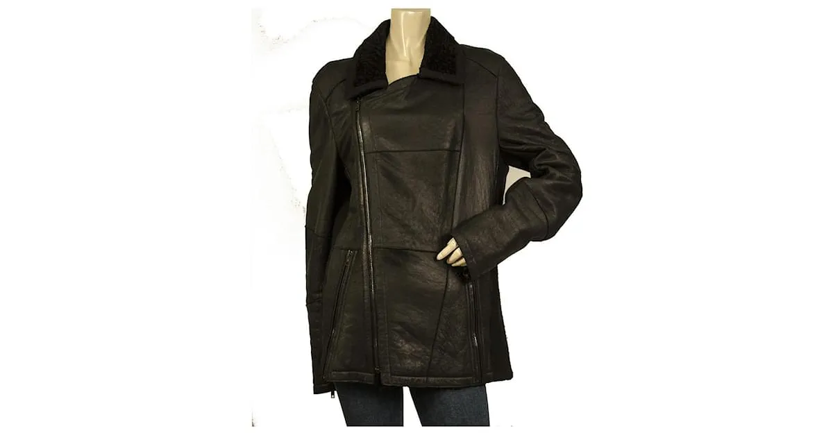 Roberto Cavalli Genuine Fur Shearling Cordero Cremallera Chaqueta Abrigo tamaño 48 Negro 