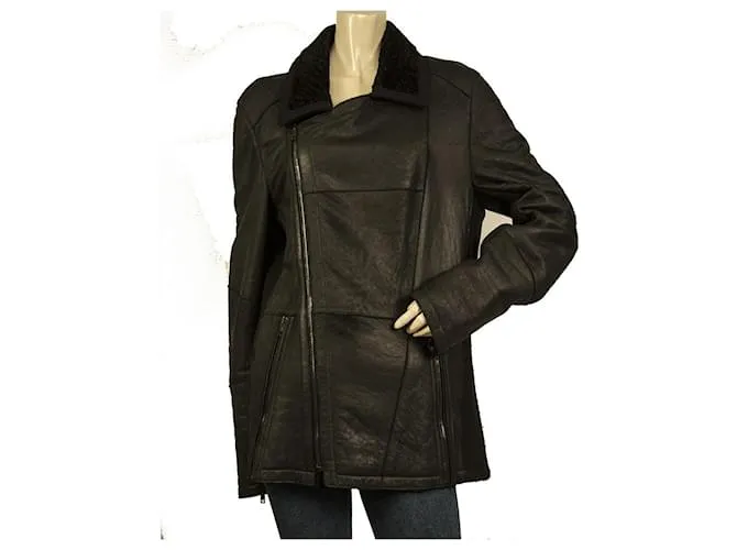 Roberto Cavalli Genuine Fur Shearling Cordero Cremallera Chaqueta Abrigo tamaño 48 Negro 