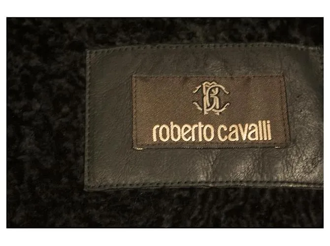Roberto Cavalli Genuine Fur Shearling Cordero Cremallera Chaqueta Abrigo tamaño 48 Negro 