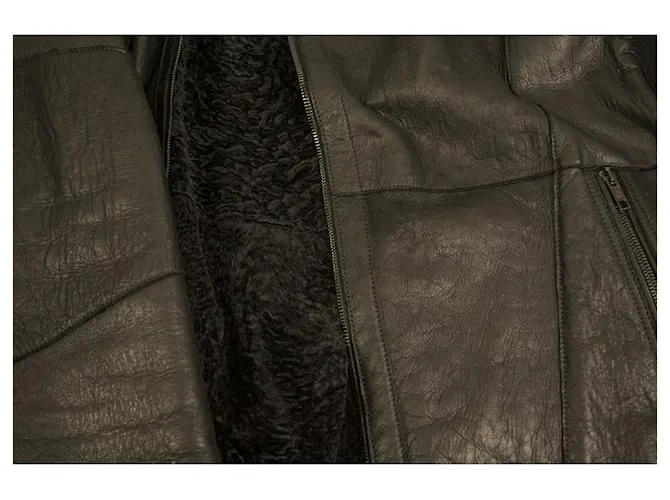 Roberto Cavalli Genuine Fur Shearling Cordero Cremallera Chaqueta Abrigo tamaño 48 Negro 