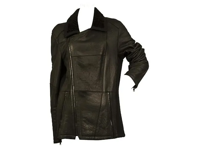Roberto Cavalli Genuine Fur Shearling Cordero Cremallera Chaqueta Abrigo tamaño 48 Negro 