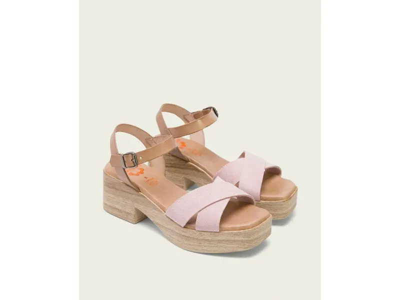 SANDALIA CON TACÓN EFECTO MADERA 2970 PORRONET EN COLOR TAUPEROSA