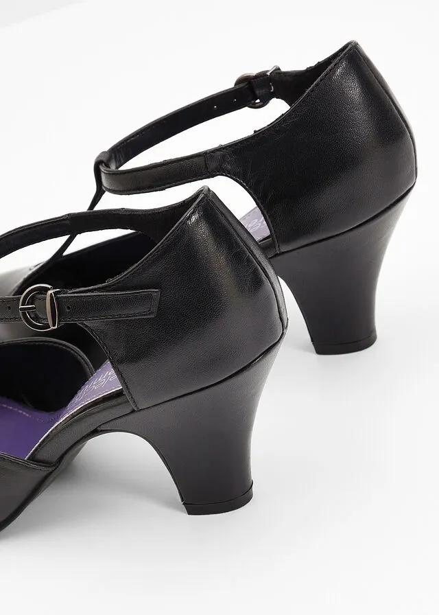 Sandalias de piel de estilo salomé Negro