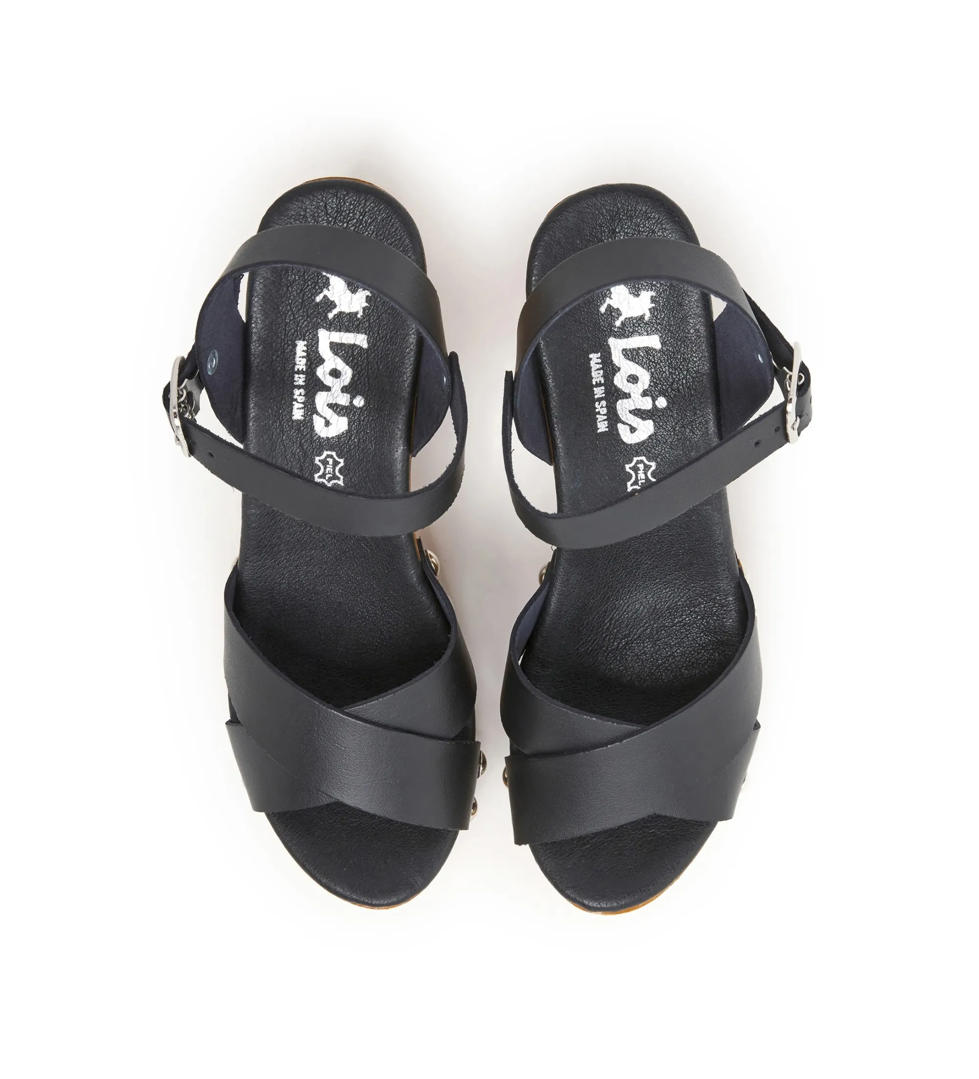SANDALIAS DE PIEL TACóN MADERA NEGRO ALTURA TACóN 9CM