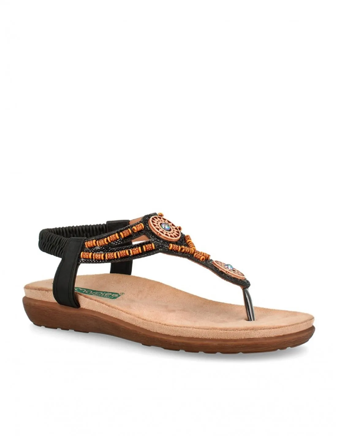 Sandalias Dedo Abalorios Negras