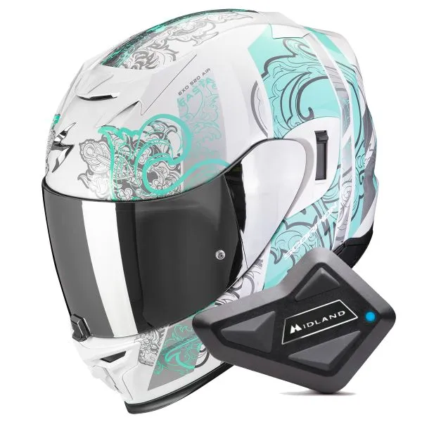 Scorpion Exo 520 Evo Air Fasta White Light Blue + Kit Bluetooth BT Mini 