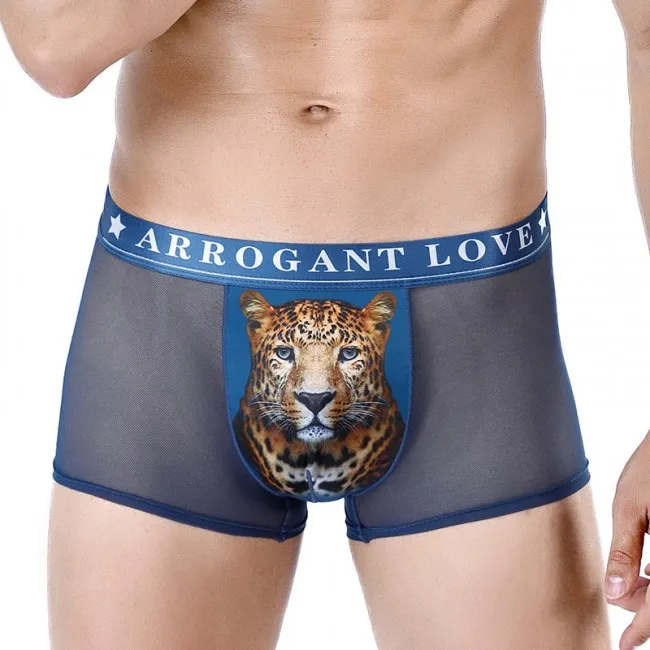 SEXY 3D LEOPARD PRINT MESH BREATHABLE BOXER BRIEFS ULTRATHIN UNDERWEAR THONG UNDERPANTS MEN'S LINGERIE