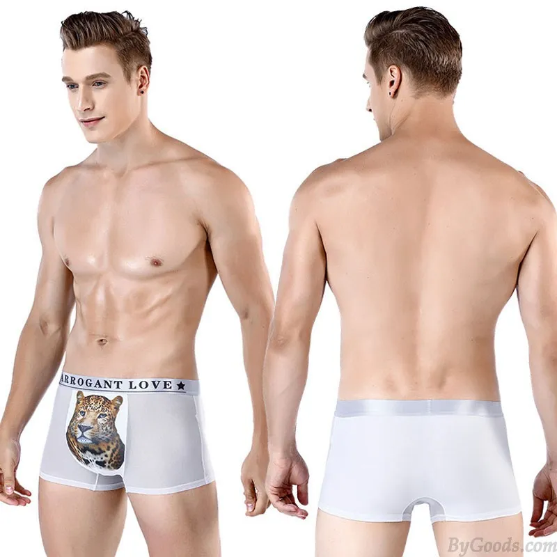 SEXY 3D LEOPARD PRINT MESH BREATHABLE BOXER BRIEFS ULTRATHIN UNDERWEAR THONG UNDERPANTS MEN'S LINGERIE