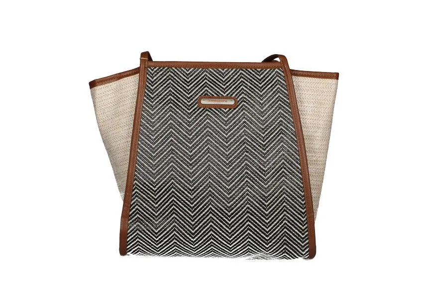SHOPPER RAFIA NEGRO ZIGZAG DETALLES CUERO